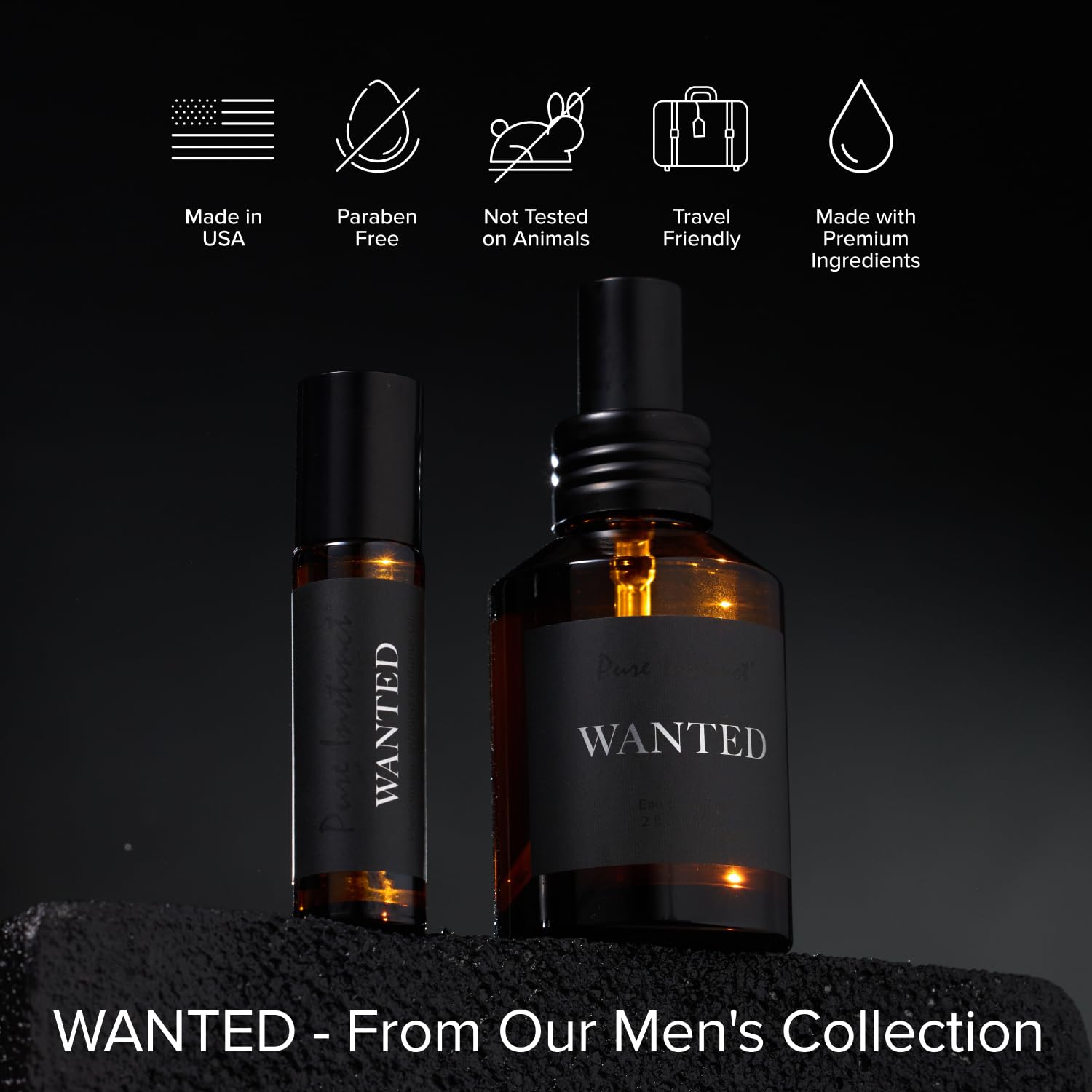 Perfume de Aceite Esencial con Feromonas Pure Instinct Wanted – 60 ml para Hombre - Classic Brands - Imagen 2 | La Juguetería de Adultos