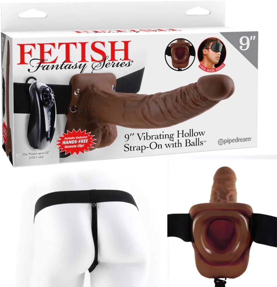 Pipedream Strap-On Hueco Vibrador 23 cm Marrón/Negro con Testículos - strap on con arnés