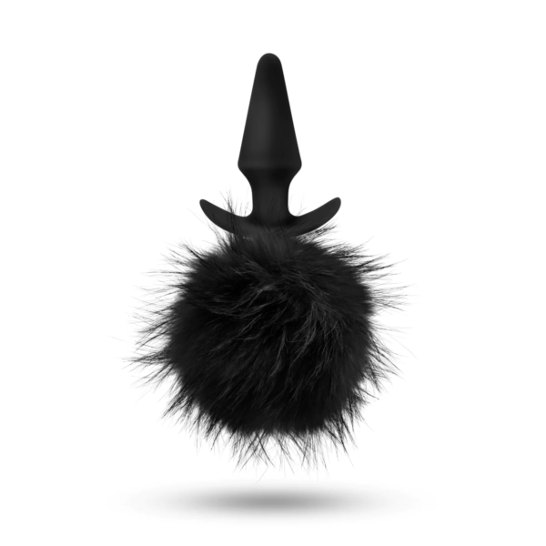 Anal Adventures Platinum Plug con Cola de Conejo Negro - plug anal de silicona
