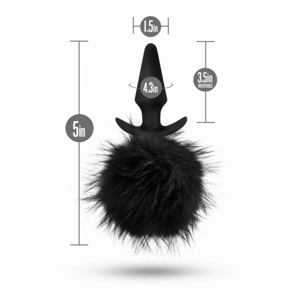 Anal Adventures Platinum Plug con Cola de Conejo Negro - tapón anal para principiantes