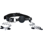 Fetish Fantasy Extreme Deluxe Ball Gag and Nipple Clamps – SILVER/BLACK