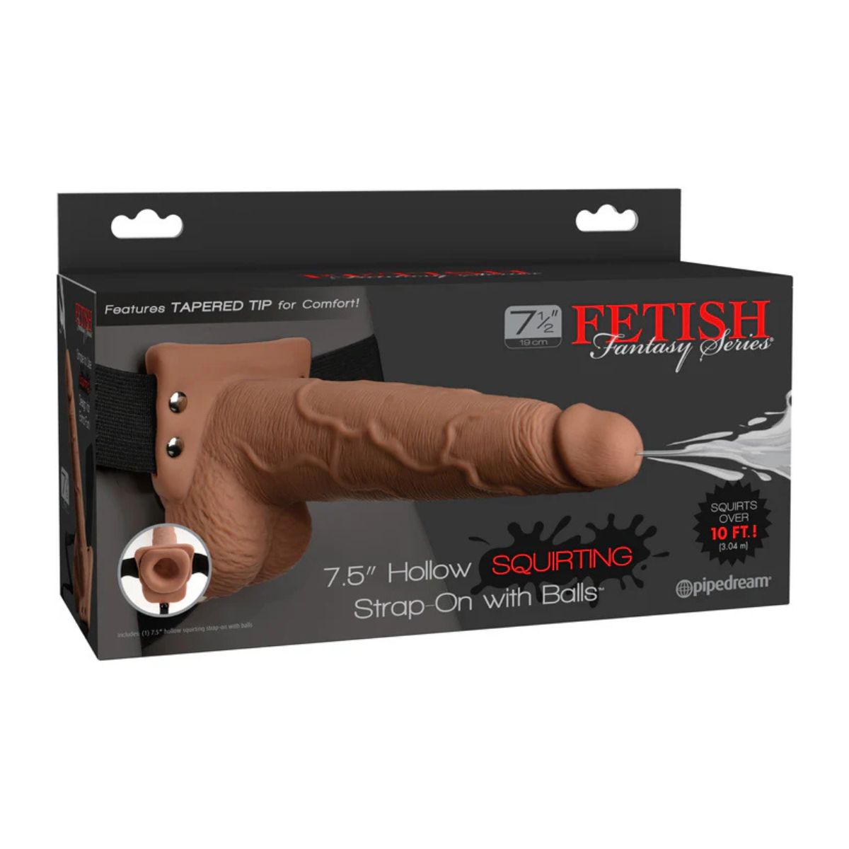 Squirting Hollow Strap-On Dildo Tan 21 cm con Correa