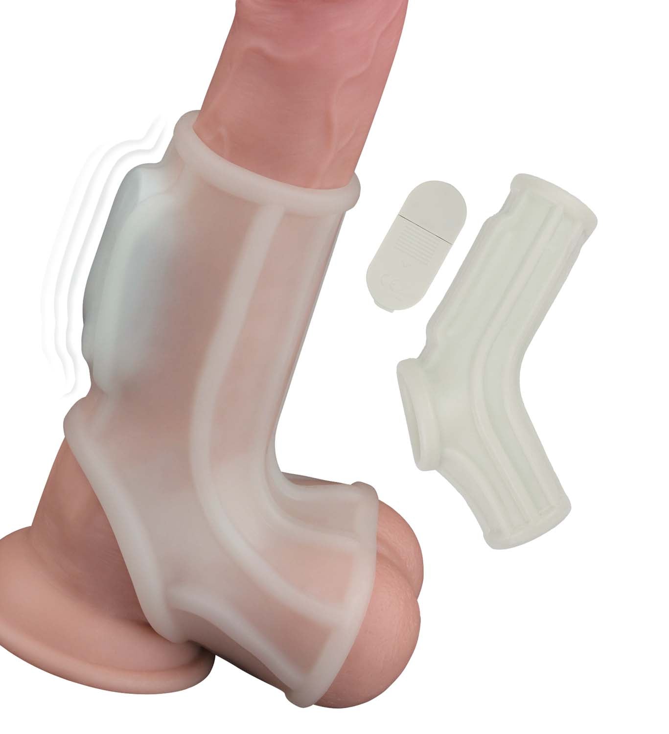 Power Sleeve Blanca Funda Vibratoria para Pene - extensor con textura