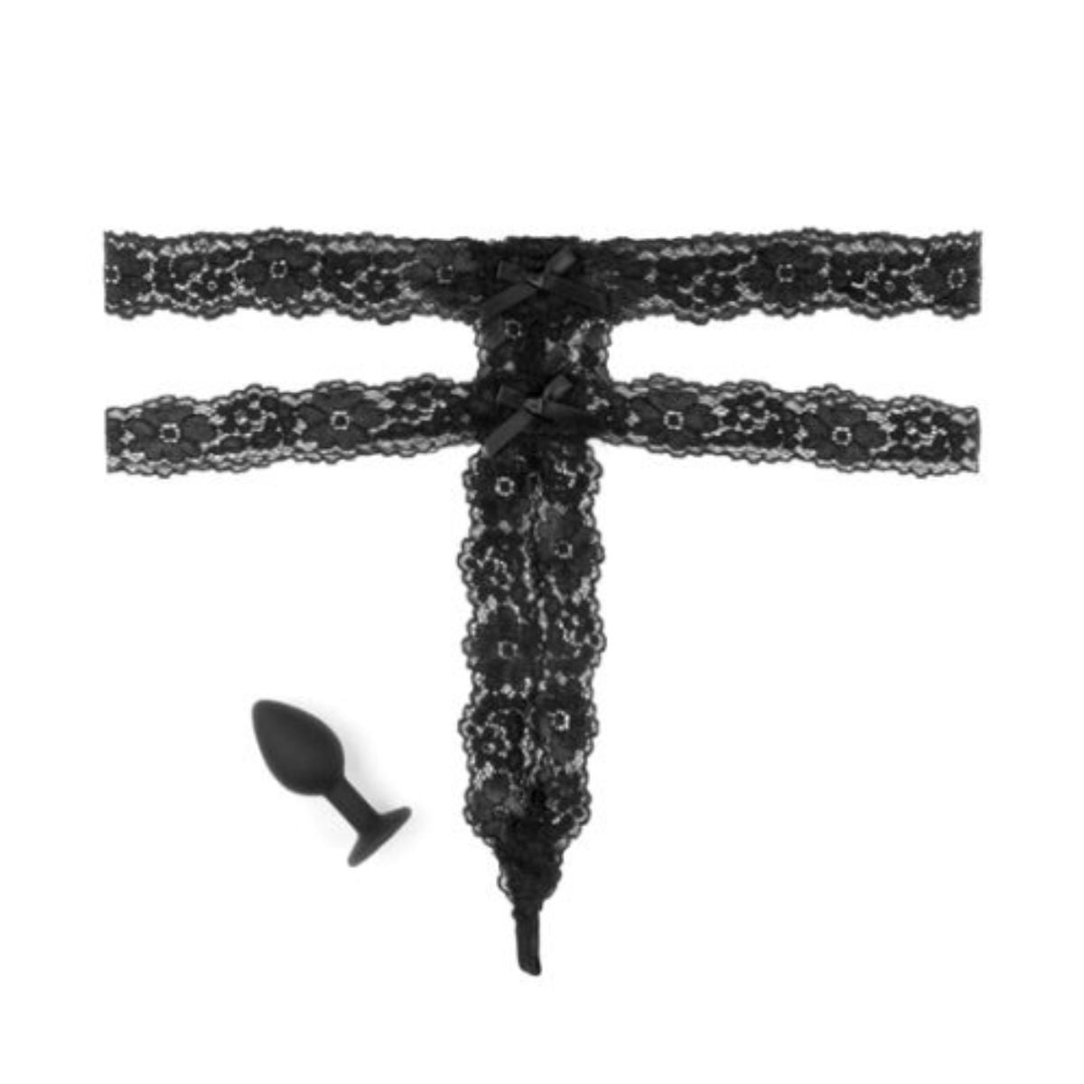 Hookup Panties Crotchless Secret Pearl Negra XL-XXL - lencería sexy
