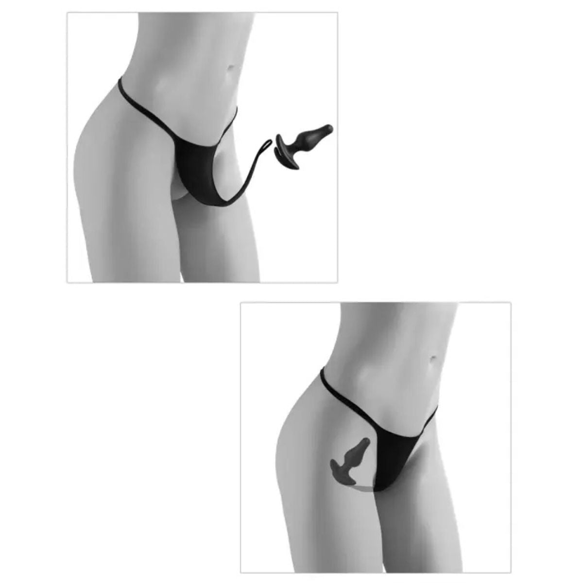 Hookup Panties Crotchless Secret Pearl Negra XL-XXL - lencería transparente