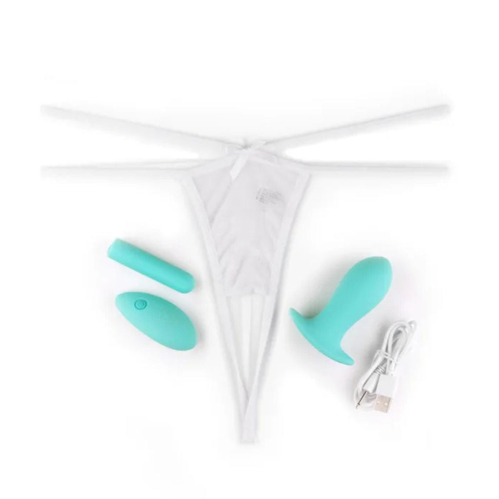 Hookup Panties Remote Bow Tie G-String Blanca XL-XXL - lencería para parejas