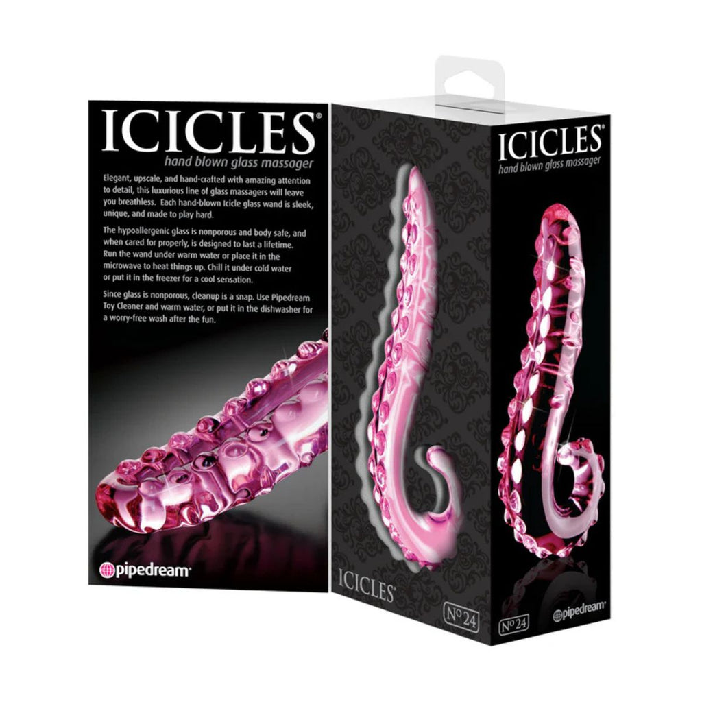 Pipedream Icicles No. 24 Plug Anal de Cristal Jumbo Rosa - juguete anal body safe